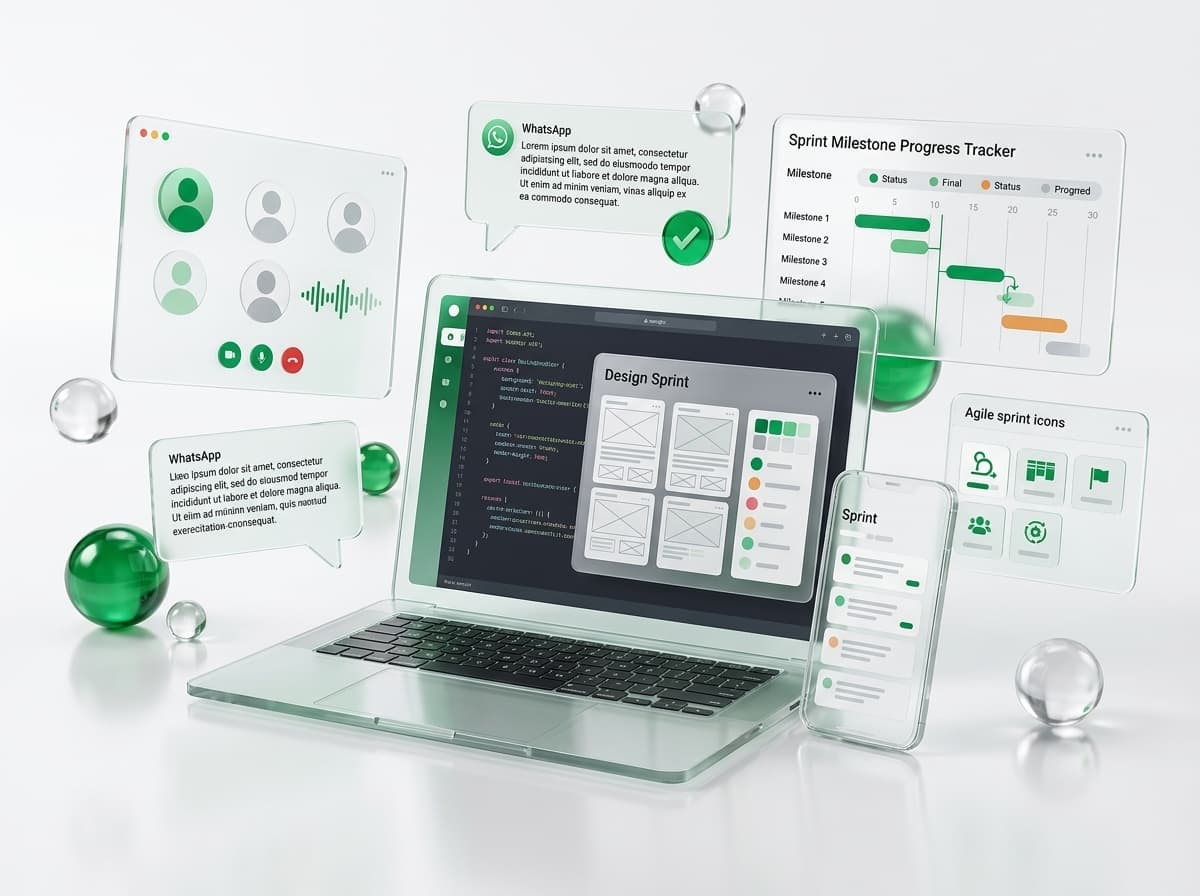 3D glassmorphic agile tech collaboration and client communication